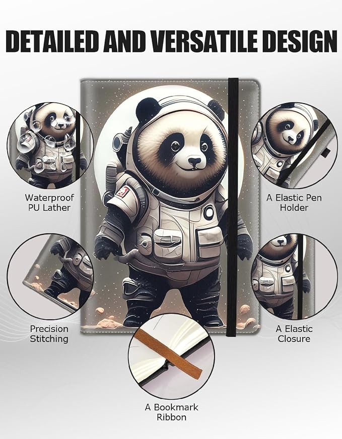 Hardcover Executive Notebooks, A5 PU Leather Lined Journal Notebook, 200 Pages Thick Paper Subject Notebooks for School,Work,Home Writing Business Notebook, Diary Book ， Astronaut Panda