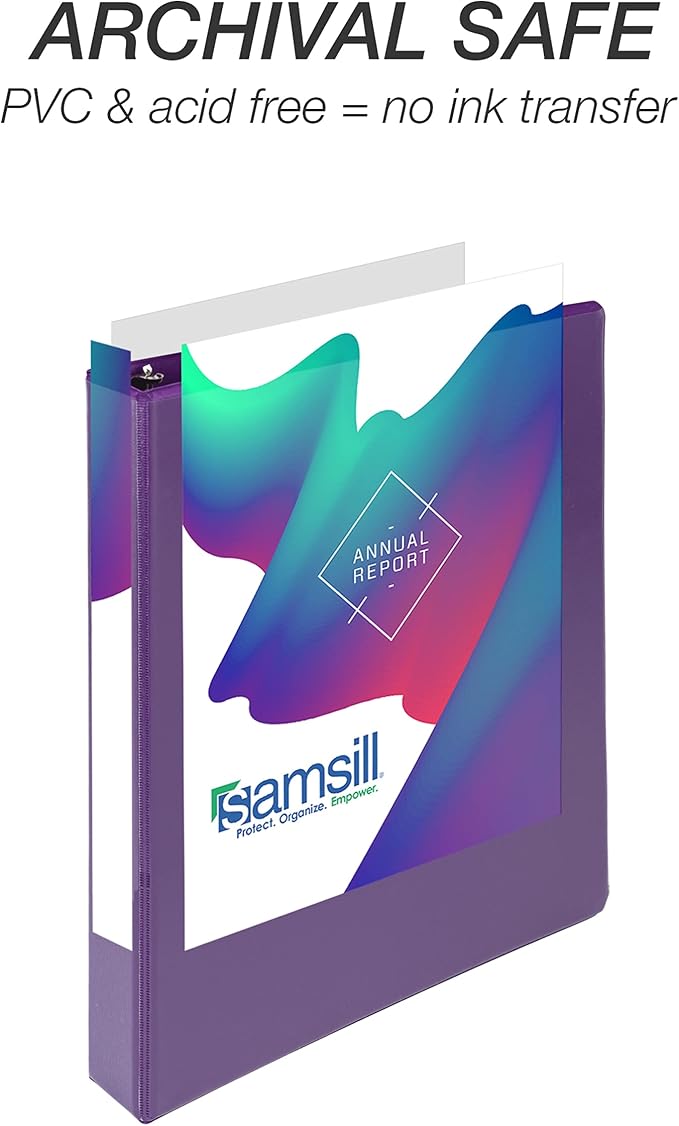 Samsill Durable 1 inch 3 Ring Binder, D Ring Binder, 100% Recycled Chipboard, Purple, 4 Pack