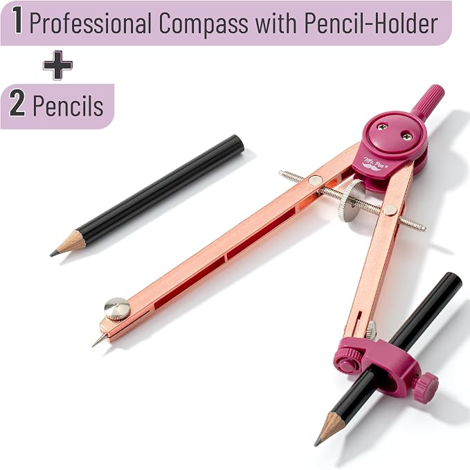Mr. Pen- Metal Geometry Compass, Center-Wheel Design | Precision Drafting Compass with Pencil for School & Technical Drawing, Draws Circles up to 11 Inches Diameter