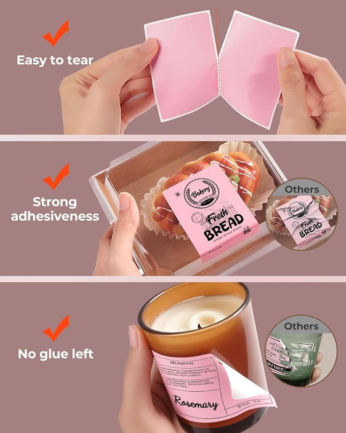 MUNBYN 3x2 Thermal Labels, 500 Sheets/1 Roll, Pink | Strong Adhesive & Perforated, Non BPA&BPS for Small Business, Shipping, Bakery, Barcode, Price Tag