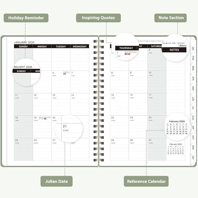 2026 Planner, Weekly and Monthly Calendar Agenda Book, Jan 2026 - Dec 2026, Hardcover Planning Academic Planner for Office School Supplies and Desk Accessories - A5 (6.3'' x 8.5'')