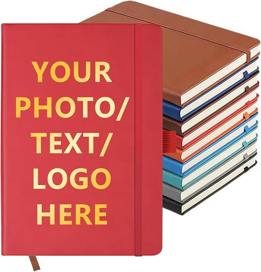 Customizable Personalized Notebook | Custom Logo, Text & Image A5 Journal Notebook | 200 Lined Pages 8.5" x 5.8" | Daily Writing Journal for Office, Students & Gift Giving, Red