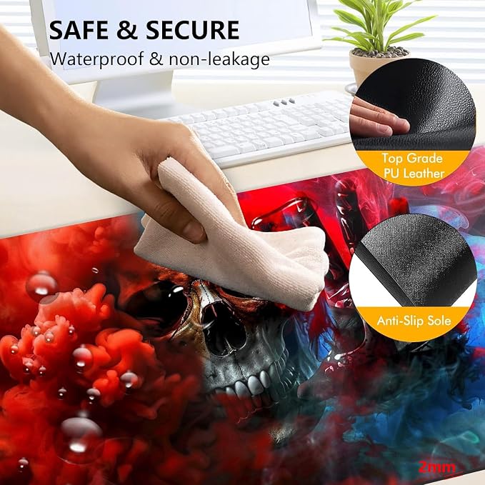 Heated Mouse Pad with 3 Levels Heated & 3 Hours Auto Shut-Off Mouse Pad for Warming Hands in Office Home, 31.5" x 13"Large Safe Desk Mat Hand Warmer，Skeleton in The Smoke