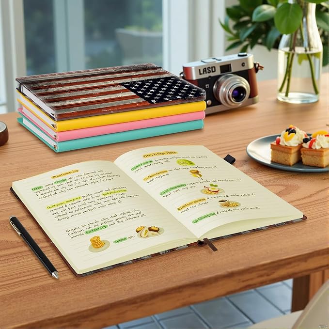 Hardcover Executive Notebooks, A5 PU Leather Lined Journal Notebook, 200 Pages Thick Paper Subject Notebooks for School,Work,Home Writing Business Notebook, Diary Book ，American Flag