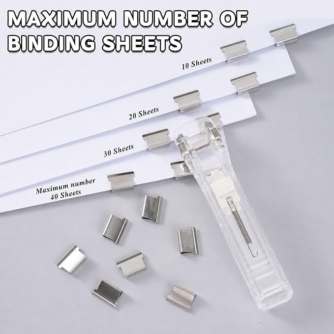 51 Pcs Portable Binder Clip Stapler Kit, Includes 50 Reusable Silver Clips, Push Clips for Paper Home School Desk Office Supplies