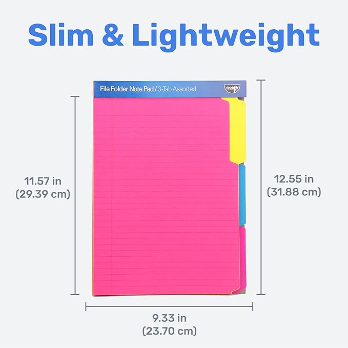 Find It File Folder Notepad - Pack of 12-9.5 x 12.5 Inch Notebook Organizer Folders for Filing, Document, and Clipboard Organization - Assorted Neon Colors | Wide-ruled clipboard-style pages, tear-out perforated sheets, great for office, home, and scho...