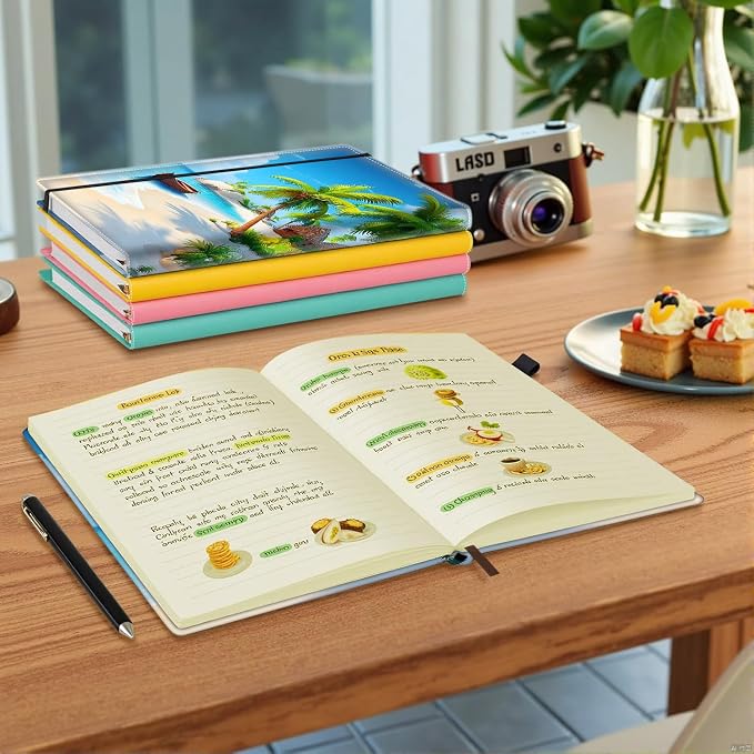 Hardcover Executive Notebooks, A5 PU Leather Lined Journal Notebook, 200 Pages Thick Paper Subject Notebooks for School,Work,Home Writing Business Notebook, Diary Book ，Ocean Beach