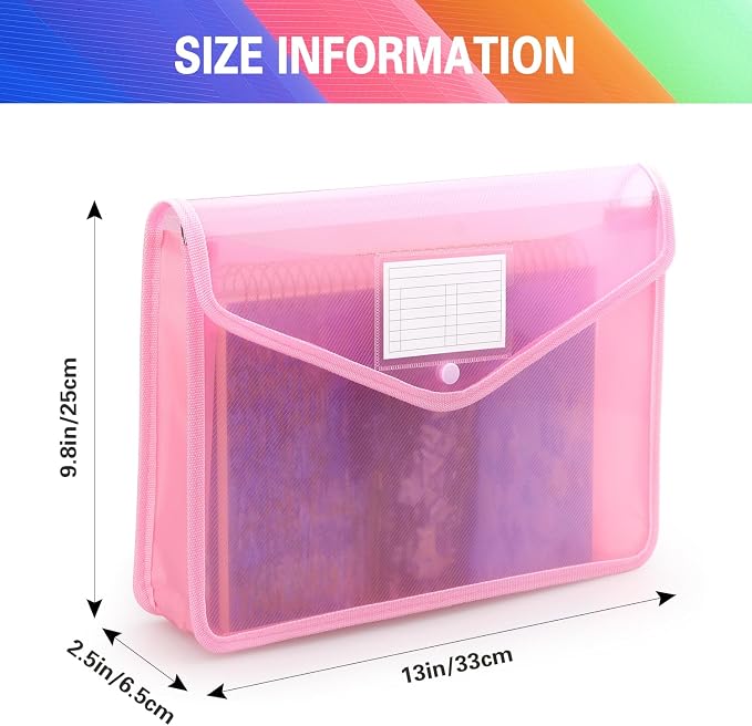 Tamaki Plastic Expanding File Folder, Fit Letter/A4 Size, Pink, 1 Pack | Transparent envelopes with Snap Closure, No Dividers, Large Capacity