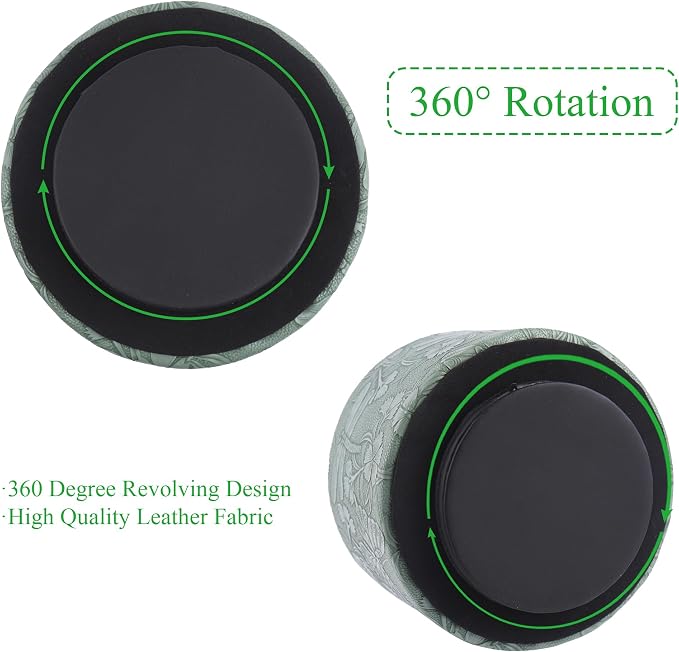 Round Leather Art Supply Organizer,Remote Control Holder,360-degree Rotating Pen Organizer with 4 Compartments(1-Butterfly Green)