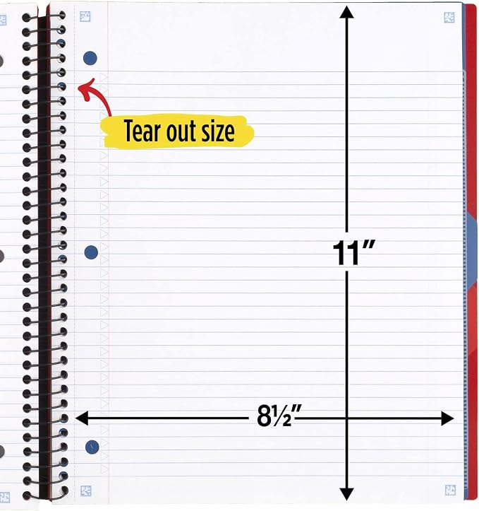 Five Star Advance Spiral Notebooks + Study App, 3 Subject, College Ruled Paper, 11" x 8-1/2", 150 Sheets, with Spiral Guard and Movable Dividers, Red, White (820111) (Pack od 6)