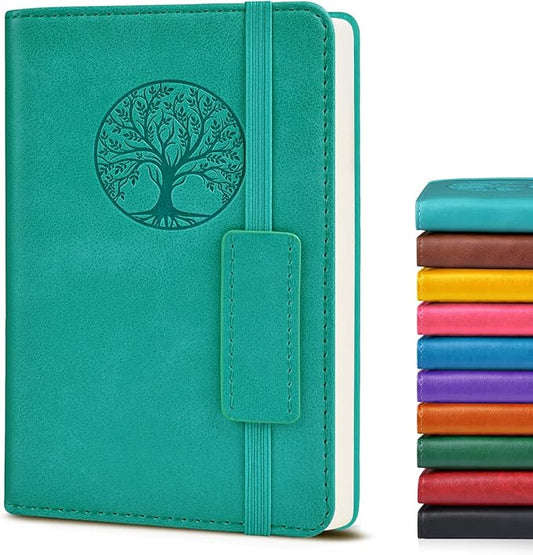 Biuwory A6 Leather Pocket Notebook, 140 Lined Pages Hardcover Small Journal | 3.7"×5.7" Vintage Leather Journal for Women Men Writing, College Ruled Mini Notepad for Notetaking, Travel, Work, School