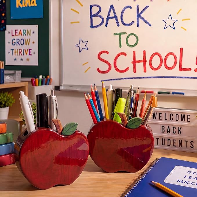 2 Pack Back to School Teacher Gifts for Classroom | Apple Wooden Magnetic Pencil Holder End of Year Gift Table Centerpieces Thank You Appreciation from Student to Teacher School