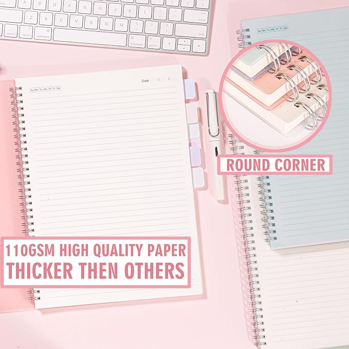 OWSC 3 Pack College Ruled Spiral Notebook, Notebooks for Work A4 Lined | 5.9 x 8.3 IN Notebooks College Ruled for Note Taking, School and Journal with 80 Sheets/160 Pages 110 GSM Thick Papers