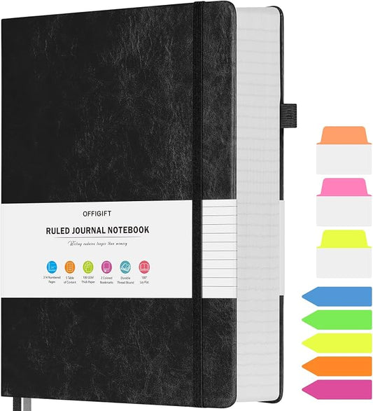 College Ruled Notebook A5, 312 Numbered Pages Diary, Lined Leather Journal | Extra-Thick with 2X Writing Space, 100gsm No Bleed Paper, Hardcover, Lay-Flat, for Work, School, Meeting Notes & Journaling