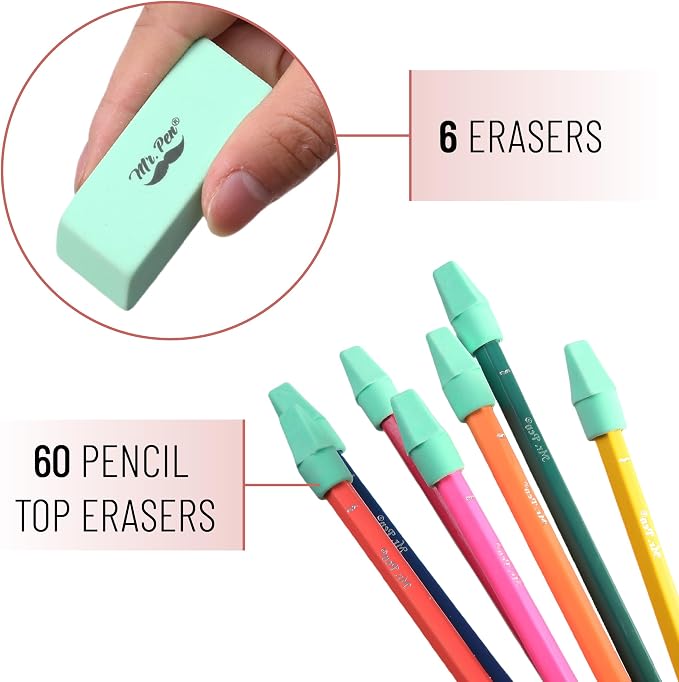 Mr. Pen- School Eraser Combination Set, 66 Pack, Green | Latex Free Erasers for School, Office, Art Sketching, Homework, Exams, Clean Smudge-Free Correction