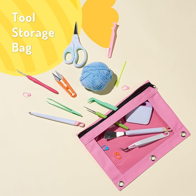 Forvencer Pencil Pouch for 3 Ring Binder, Large Pencil Case Pouch with 3 Reinforced Grommets, Pen Bag, Clear Window Pencil Case, Binder Accessories, Daffodil