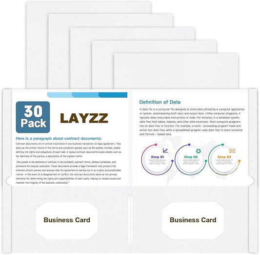 Folders with Pockets, LAYZZ 30 Pack Paper Pocket Folders, 2 Pocket File folders Fits Letter Size Paper, for School Office and Home (White)