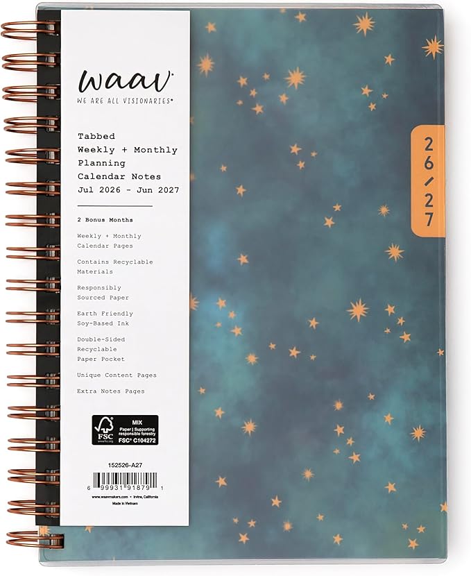 Blue Sky 2026-2027 Weekly & Monthly Academic Planner, 5.88"x8.63", Callisto | July 2026 - June 2027, Flexible Cover, Wirebound, Laminated Tabs, Storage Pocket, 20 Extra Notes Pages, WAAV