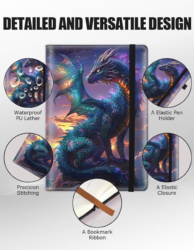 Hardcover Executive Notebooks, A5 PU Leather Lined Journal Notebook, 200 Pages Thick Paper Subject Notebooks for School,Work,Home Writing Business Notebook, Diary Book ，Cool Anime Dragon