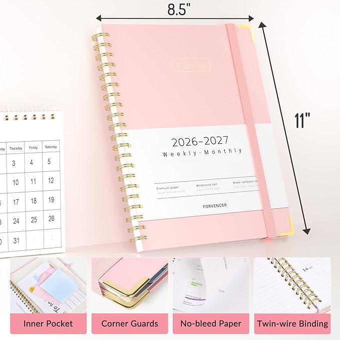 Forvencer Academic Planner 2026-2027, Hardcover Calendar Planner Weekly & Monthly, July 2026 - June 2027, 8.5" x 11", Daily Agenda with Tabs, College School Organizer for Student Teacher, Floral Style