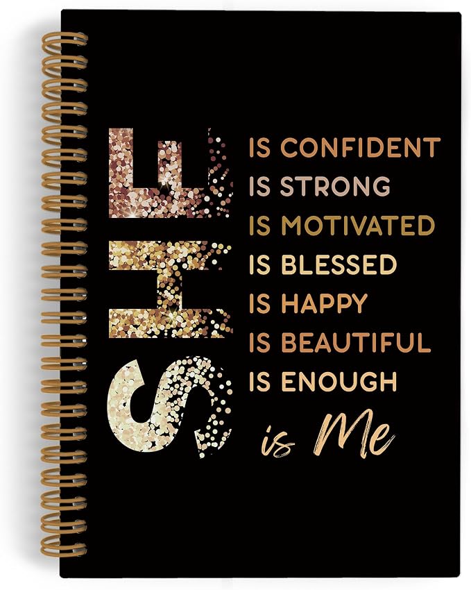 Gold She Is Me Affirmations Spiral Notebook, Inspirational Self Care Journal Notebook, Self Love Notebooks for School Work, Positive Office Supplies Gifts for Women Girls Friends, 5.5x8.3 Inch