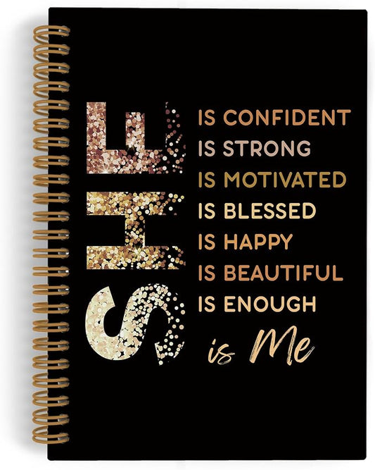 Gold She Is Me Affirmations Spiral Notebook, Inspirational Self Care Journal Notebook, Self Love Notebooks for School Work, Positive Office Supplies Gifts for Women Girls Friends, 5.5x8.3 Inch