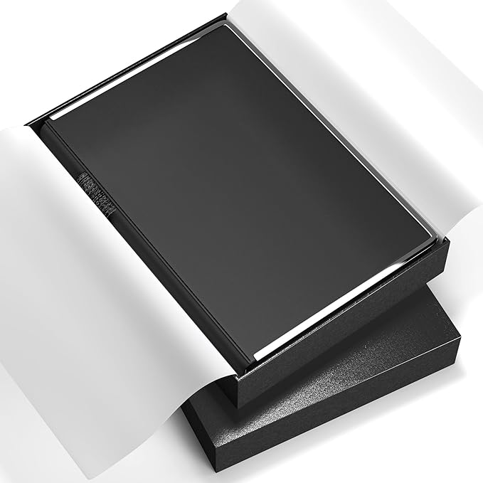 MINICAGIE Journal Notebook for Men Women Gifts Hardcover Leather Mens Journals for Writing 288 Pages 100 Gsm Paper Thick Journaling Notebooks for Work Diary, 5.7x8.3 In, Black