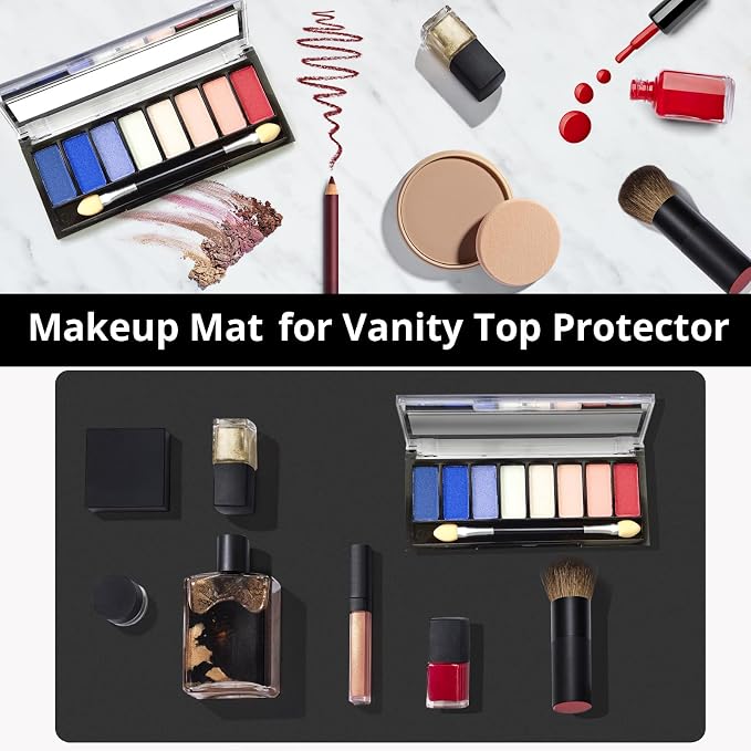 LovePads Makeup Mat for Vanity, 16 x 32 Dual-Sided Desk Pad & Vanity Cover Top, Waterproof PVC Protector Mat for Dresser, Nail Art, Craft Table (Black+Red)
