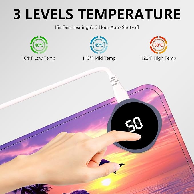 Heated Mouse Pad with 3 Levels Heated & 3 Hours Auto Shut-Off Mouse Pad for Warming Hands in Office Home, 23.6" x 14.2"Large Safe Desk Mat Hand Warmer，Jumping Dolphin