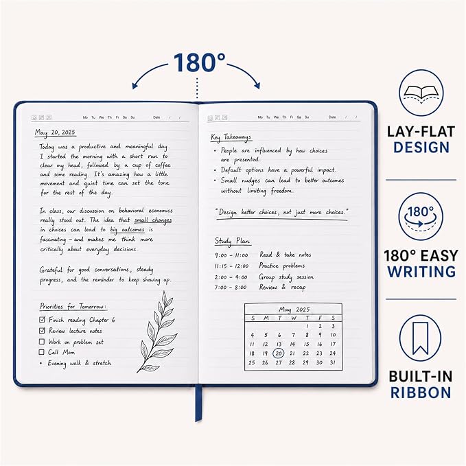 SUIN Hardcover-Journal-Notebooks, A5 Lined Journals Notebook for Writing 200 Pages, 8.2 x 5.5 inch, Classic Ruled Notebooks for Work/Travel/College (Navy Blue- 1 Pack)