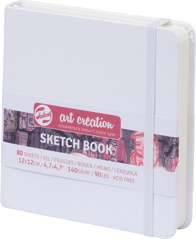 Talens Art Creation Sketchbook White 12X12 cm, 140 Grams | Hard-Bound Pocket Notebook, 140 GSM/94 lbs Paper, Acid-Free Blank Cream Paper, Ribbon Bookmark and Elastic Closure