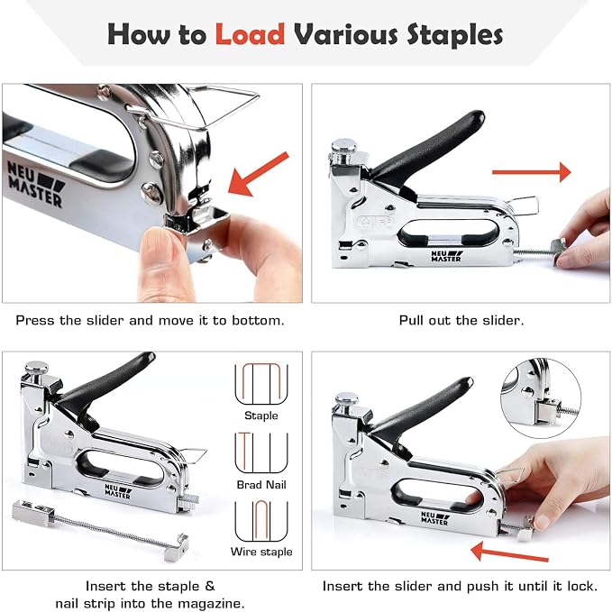 NEU MASTER 3 in 1 Staple Gun, Manual Upholstery Stapler Gun for Wood with 2000 Staples & Staple Remover, Adjustable Power Design for Furniture, Carpentry, DIY, Decoration & Home Repair