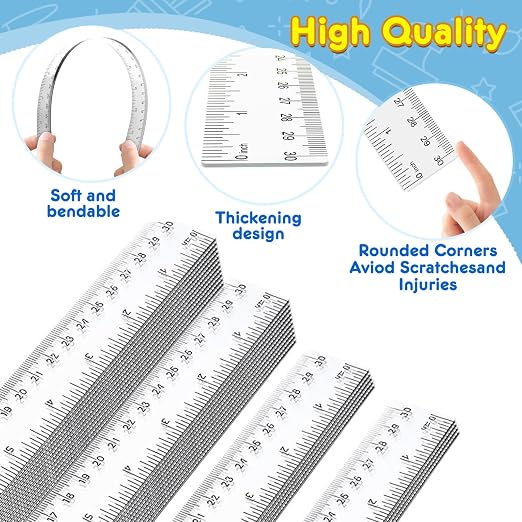 32 Pack Clear Plastic Ruler 12 Inch, Rulers Bulk for Classroom, Transparent Ruler with Centimeters and Inches, Drawing Tool Metric Rulers for Kids, Ideal Back to School Office Home Supplies