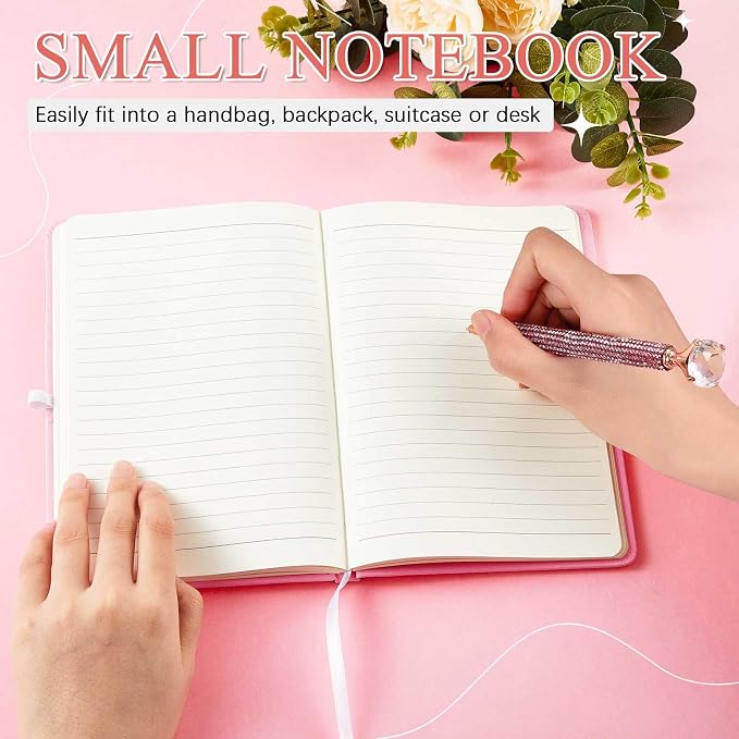 Rhinestone Pen & Glitter Notebook Set, Hard Cover Bling Diary Journal for Girls, Cute School Supplies for Back to School, Sparkly Desk Accessories Gift for Women(Rhinestone,A5,Pink)