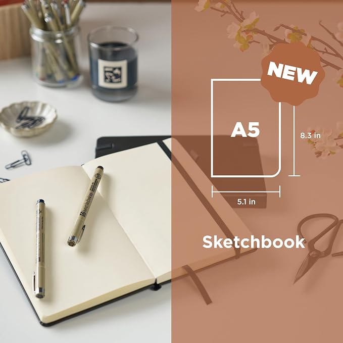 Sakura Sketchbook A5 - Drawing Sketchbook for Visual Journaling, Effortless Sketching & Personal Use - 140 GSM Paper - Hardcover Hardcover - 160 Pages - 5.1 x 8.3" - Black - Cream Paper
