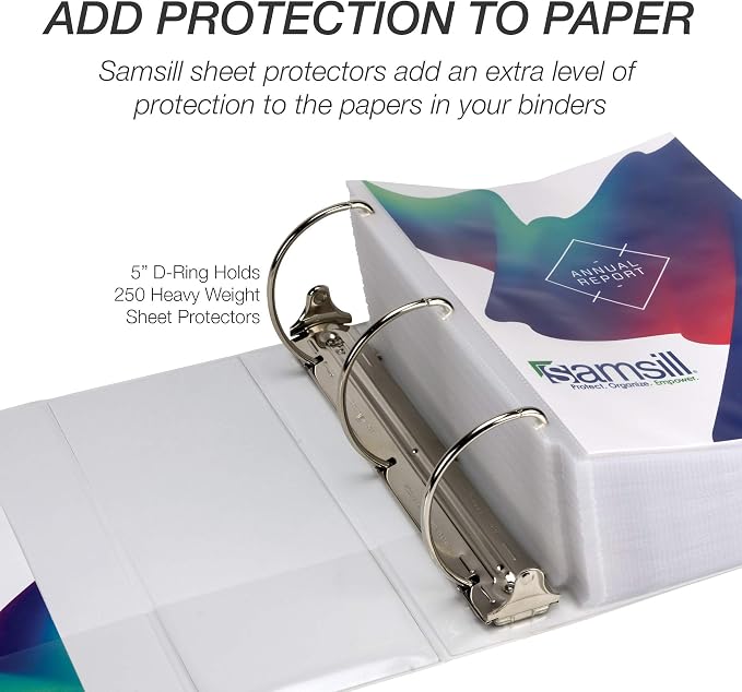 Samsill Durable 5 inch 3 Ring Binder, Locking D Ring 100% Recycled Chipboard, White, Pallet of 192 Binders in 32 Cartons