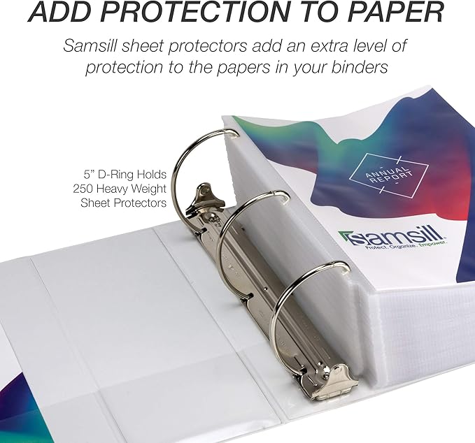 Samsill Durable 5 Inch 3 Ring Binder, D Ring Binder, Customizable Clear View, White, 2-Pack, Holds 1070 Pages