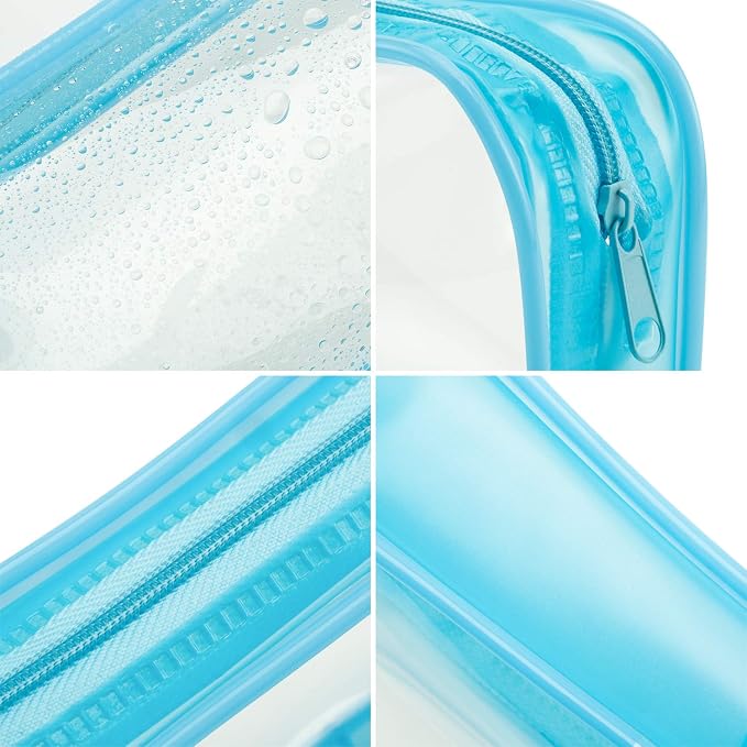 Tatuo 4 Pieces Clear PVC Bags Big Capacity Zipper Pencil Pouch Case Travel Luggage Makeup Cosmetic Bag(Sky Blue)