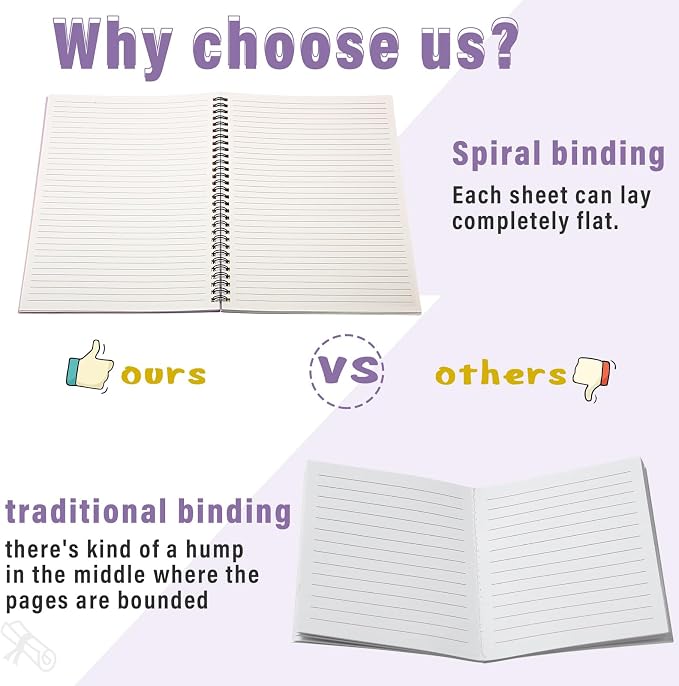 Fuutreo 6 Pack B5 Spiral Notebooks 10.5 x 7.45 Inch College Ruled Aesthetic Journal Kraft Hardcover 70 Sheets (140 Pages) Spiral Notebook for Office Students Work Journaling(Purple Series,Purple)