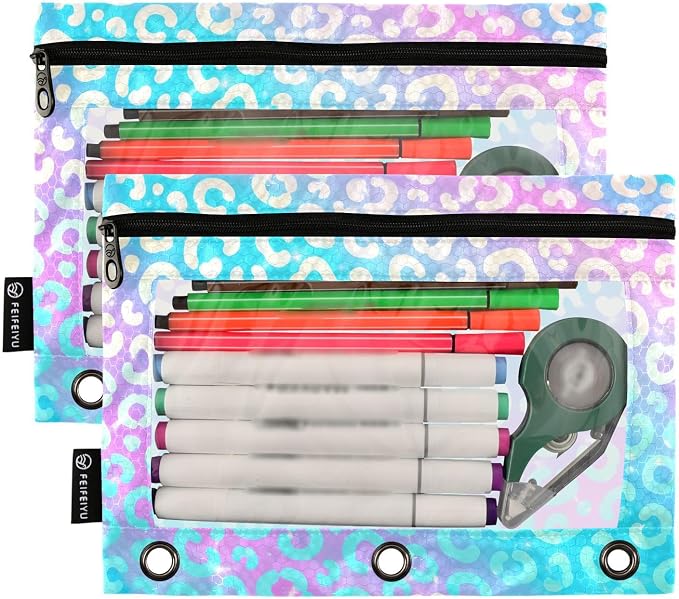 ALAZA Pencil Pouch for 3 Ring Binder Leopard Print Rainbow Cheetah