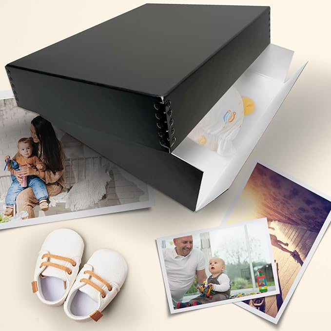 Golden State Art, Drop Front Archival Storage Box, 11.75"x15.25"x3"-Black | Acid-Free 11x14 Museum Photo Storage Box with Metal Edge, Preserve Documents, Prints, Poster, Photographs, Arts And Crafts
