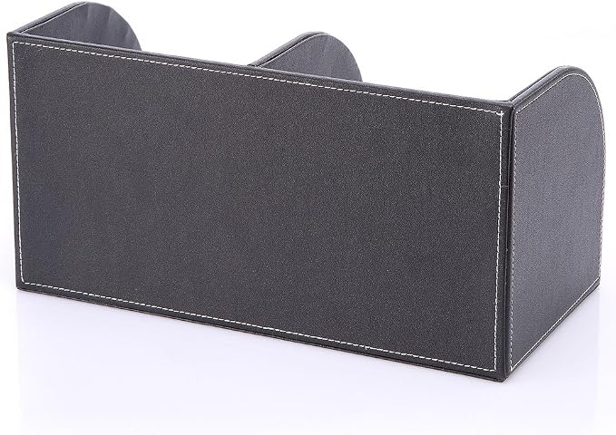 KINGFOM Pu Leather Desk Organizer Pen Pencil Holder Office Supplies Caddy Storage Box 6 Compartments with Drawer Black (Full Pu Leather)