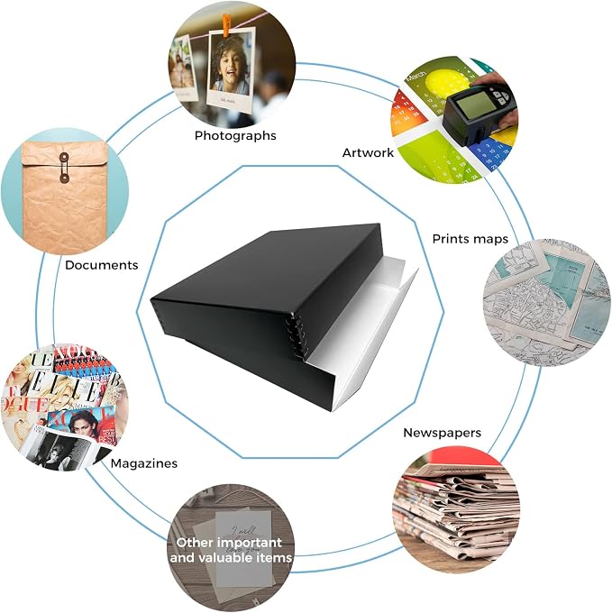 Lineco 11x14 Black Museum Archival Storage Box, Drop Front, 11.75x15x3 in. | Acid-Free with Metal Edge. Preserves Picture Longevity, Organize Photos or Documents, Crafts, DIY.
