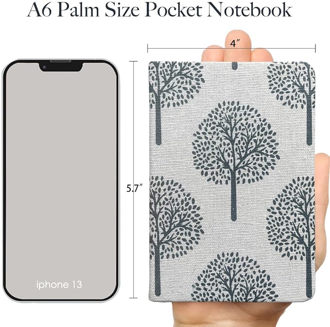 A6 Notebook, Linen Journal, Pocket Notebook, 4x6, Hardcover, Lay Flat, Thick, Small, Lined Notebook & Unlined Sketchbook, The Tree of Life, Beige