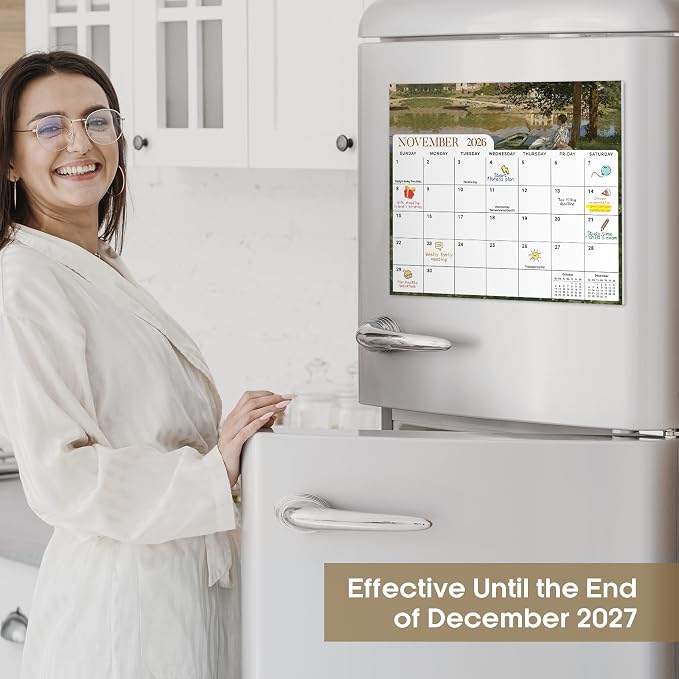 Aesthetic 2026-2027 Magnetic Calendar for Refrigerator, 21-Month Fridge Calendar Magnet from April 2026 to December 2027, Easy Organizing, Monet