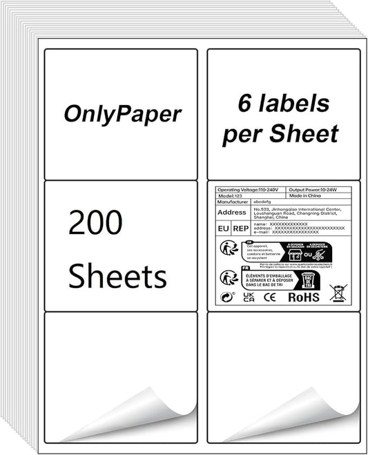 200 Sheets 6 UP Labels,Shipping Address Labels 3-1/3" x 4",Self Adhesive Sticker,FBA Labels,for Laser & Inkjet Printer Suits Personal & Business Needs (1200 Labels)