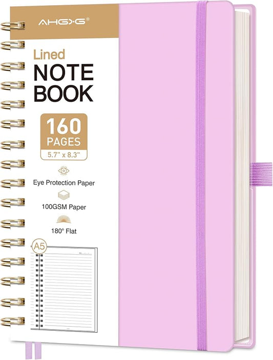 AHGXG Spiral Journal Notebook, 160 Lined Pages, A5 Size (5.7'' x 8.3'') | for Men & Women, Journaling, Writing, Work & Office, Hardcover, 100 GSM Thick Paper (Purple)
