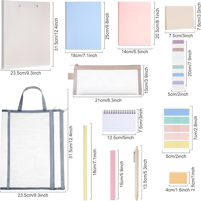 Colarr 54 Pcs Aesthetic College School Supplies Back to School Set,Morandi | 3 A5 + 3 B5 Lined Notebook, 12 Gel Pen, 12 Pencil, 12 Highlighter, Sticky Tabs, Folder Storage Bag, Journal Stationery Set