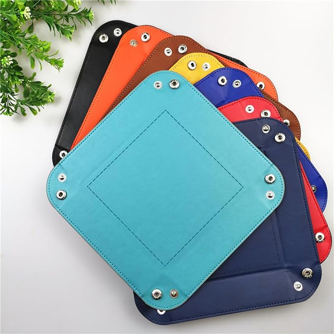 Valet Tray Desktop Storage Organizer – Vegan Leather Catchall Tray Bedside Vanity Tray Nightstand Caddy Holder for Remote Controller, Watch, Keys, Phone, Wallet, Coin, Jewelry, Sky Blue