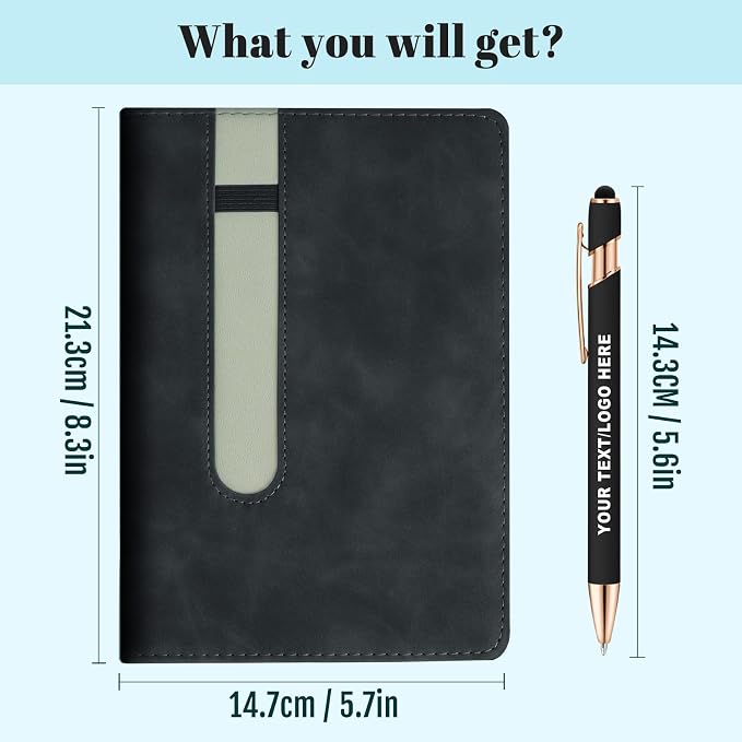 ENOMY Personalized Notebook Journal with 10 PC Pens Gifts Set Custom Notebook 240 Pages A5 Lined Journal for Men Women Hardcover Notebooks for Work College Graduation Gifts, LightBlue